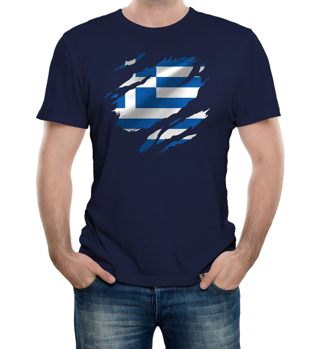 Reality Glitch Torn Greece Flag Mens T-Shirt