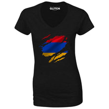 Reality Glitch Torn Armenia Flag Womens T-Shirt - V-Neck