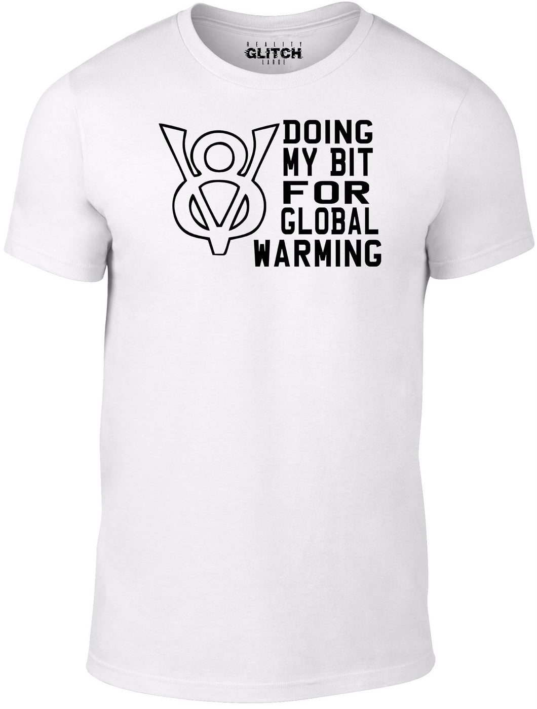 Men's White T-shirt With a V8 engine Printed Design