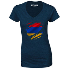 Reality Glitch Torn Armenia Flag Womens T-Shirt - V-Neck