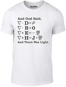 Men's White T-Shirt With a And God Said..... And There Was Light mathmatical equation Printed Design