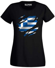 Reality Glitch Torn Greece Flag Womens T-Shirt