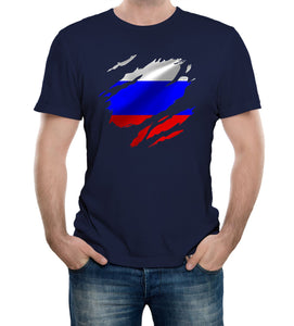 Reality Glitch Torn Russia Flag Mens T-Shirt