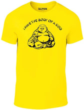 Men's Yellow T-Shirt With a I have the body of a god and image of a buddha Printed Design