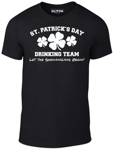 Men's Black T-shirt With a St Patrick's Day drinking team Printed Design