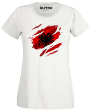 Reality Glitch Torn Albania Flag Womens T-Shirt