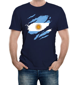 Reality Glitch Torn Argentina Flag Mens T-Shirt