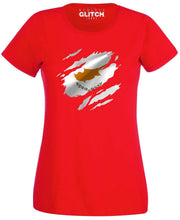 Reality Glitch Torn Cyprus Flag Womens T-Shirt