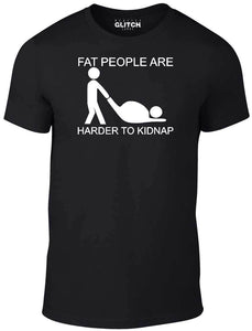 Men's Black T-Shirt With a Fat person laying down and a thin person trying to drag them Printed Design