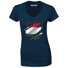 Reality Glitch Torn Hungary Flag Womens T-Shirt - V-Neck