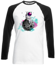 Reality Glitch Spaceman Moon Mens Baseball Shirt - Long Sleeve