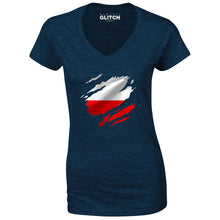 Reality Glitch Torn Poland Flag Womens T-Shirt - V-Neck