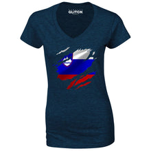 Reality Glitch Torn Slovenia Flag Womens T-Shirt - V-Neck