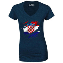 Reality Glitch Torn Croatia Flag Womens T-Shirt - V-Neck