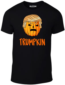 Men's Black T-Shirt With a Halloween Trumpkin  Printed Design