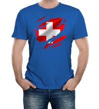 Reality Glitch Torn Switzerland Flag Mens T-Shirt