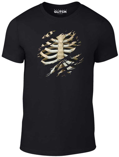 Men's Black T-shirt With a Torn Ribcage Printed Design