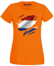 Reality Glitch Torn Netherlands Flag Womens T-Shirt