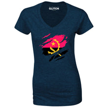 Reality Glitch Torn Angola Flag Womens T-Shirt - V-Neck