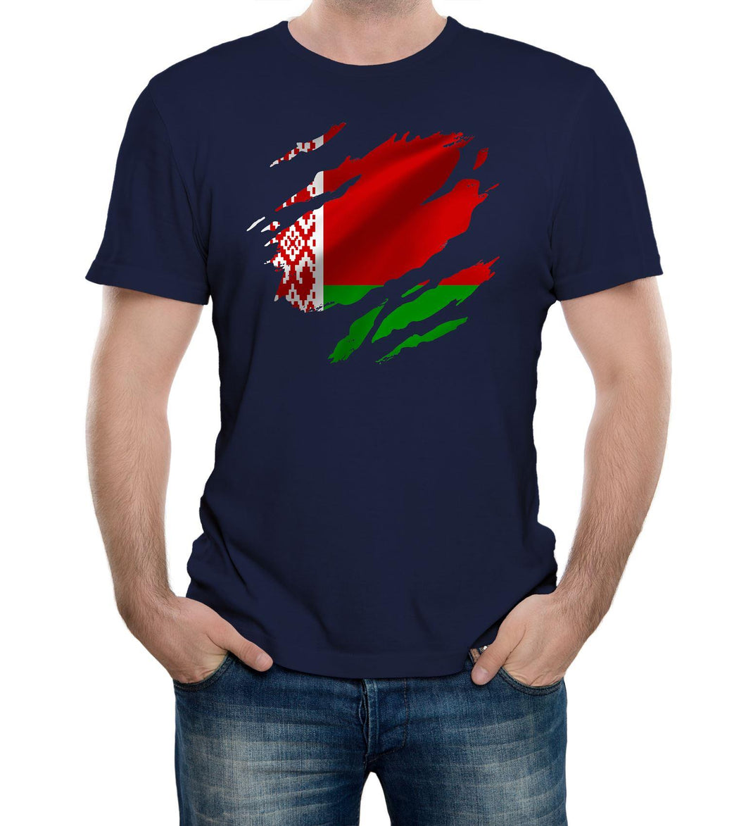 Reality Glitch Torn Belarus Flag Mens T-Shirt