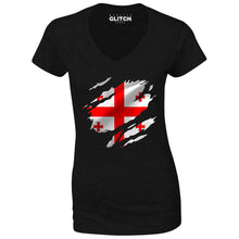 Reality Glitch Torn Georgia Flag Womens T-Shirt - V-Neck