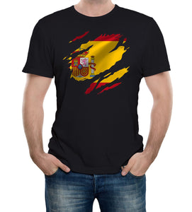 Reality Glitch Torn Spain Flag Mens T-Shirt