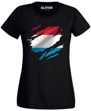 Reality Glitch Torn Luxembourg Flag Womens T-Shirt