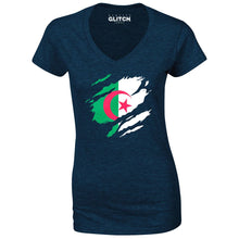 Reality Glitch Torn Algeria Flag Womens T-Shirt - V-Neck