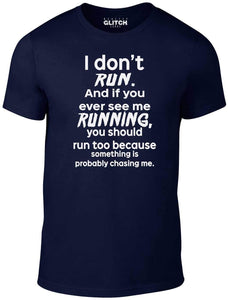 Men's Navy Blue T-Shirt With a Funny slogan about being chased by zombies Printed Design