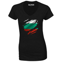 Reality Glitch Torn Bulgaria Flag Womens T-Shirt - V-Neck