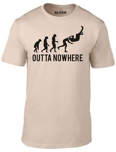 Men's Desert Khaki T-shirt With a Outta Nowhere Wrestling Printed Design