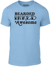 Men's Sky Blue T-Shirt With a Bearded, Inked & Awesome Slogan Printed Design