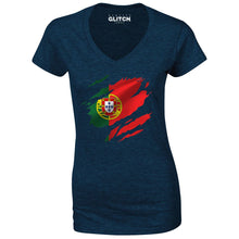 Reality Glitch Torn Portugal Flag Womens T-Shirt - V-Neck