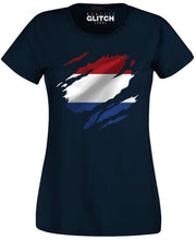 Reality Glitch Torn Netherlands Flag Womens T-Shirt