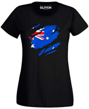 Reality Glitch Torn Australian Flag Womens T-Shirt