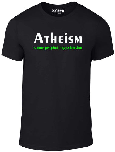 Men's Black T-Shirt With a Atheism - A Non-Prophet Organisation slogan Printed Design