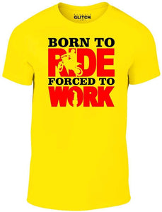 Men's Suzuki Yellow T-Shirt With a Born to Ride Forced to Work  Printed Design
