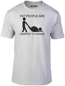 Men's Grey T-Shirt With a Fat person laying down and a thin person trying to drag them Printed Design