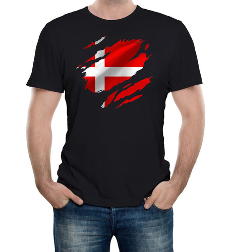 Reality Glitch Torn Denmark Flag Mens T-Shirt