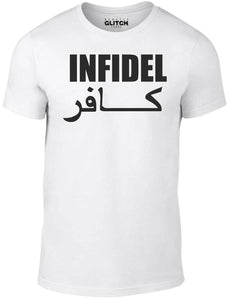 Men's White T-Shirt With a Infidel slogan Printed Design