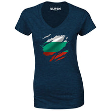 Reality Glitch Torn Bulgaria Flag Womens T-Shirt - V-Neck
