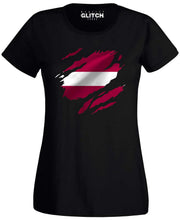 Reality Glitch Torn Latvia Flag Womens T-Shirt