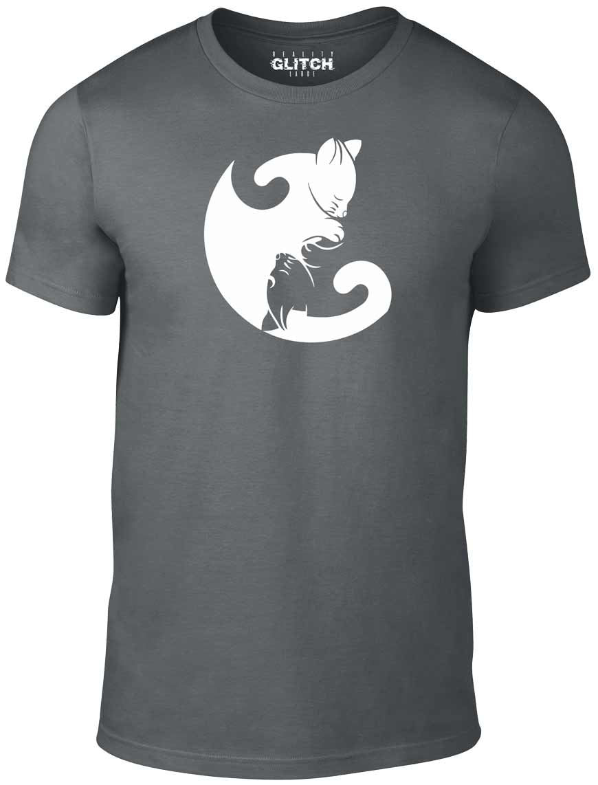 Men's Dark Grey T-Shirt With a Cat Ying Yang  Printed Design
