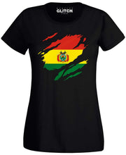 Reality Glitch Torn Bolivia Flag Womens T-Shirt