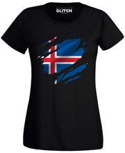 Reality Glitch Torn Iceland Flag Womens T-Shirt