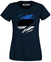 Reality Glitch Torn Estonia Flag Womens T-Shirt