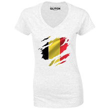 Reality Glitch Torn Belgium Flag Womens T-Shirt - V-Neck