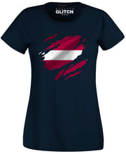 Reality Glitch Torn Latvia Flag Womens T-Shirt