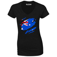 Reality Glitch Torn Australian Flag Womens T-Shirt - V-Neck