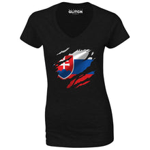 Reality Glitch Torn Slovakia Flag Womens T-Shirt - V-Neck